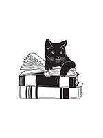 black cat with books illustration ebook wallpaper, art from Adobe Stock